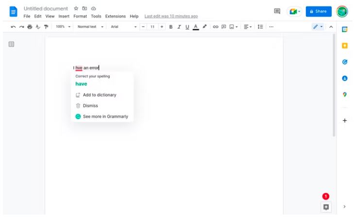 Superindice google docs